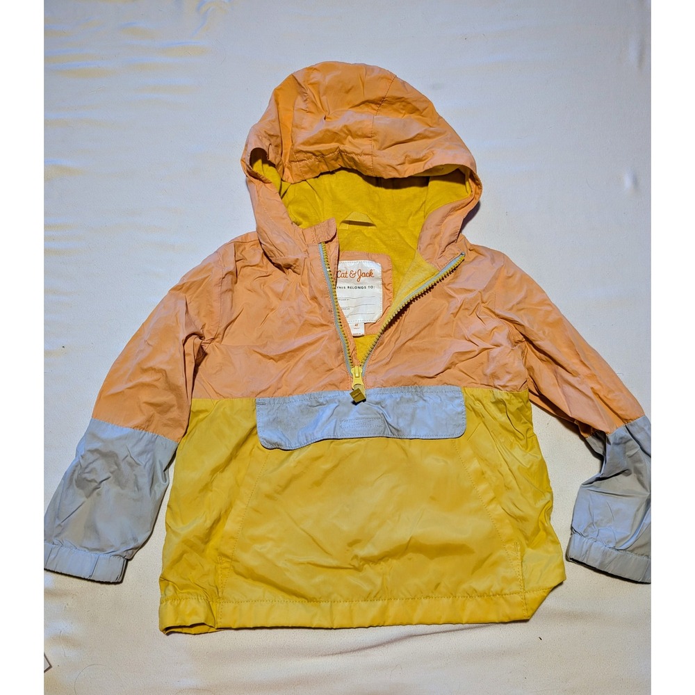 Cat & Jack Kids 4T Colorblock Windbreaker Half Zip Hooded Jacket Peach Yellow